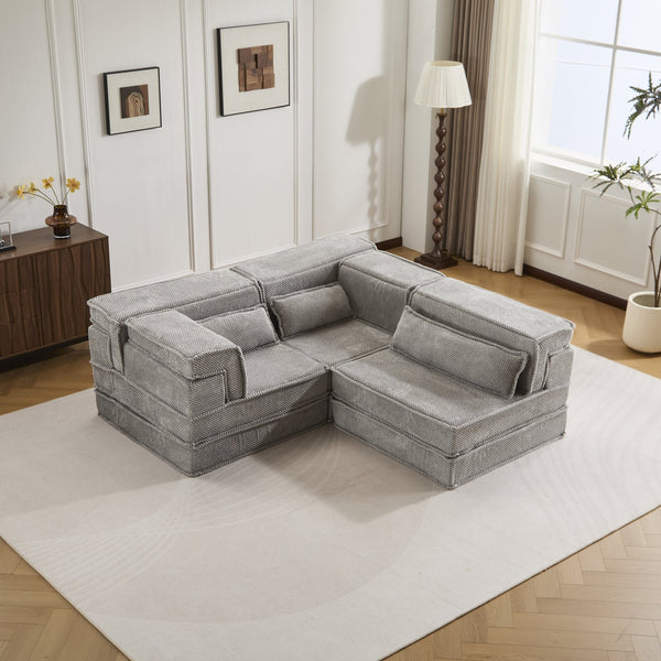 English Elm Compression Mahjong Sofa Bed – Versatile Modular Floor Sofa With No Assembly, Soft Fleece & Pillows W3723S00020