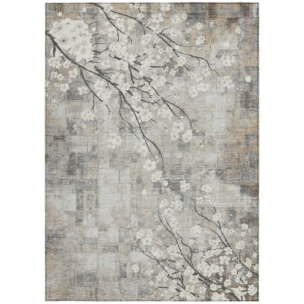 HomeRoots 10' Beige Ivory and Gray Floral Area Rug - Washable, Durable, Indoor/Outdoor - Perfect for High Traffic! 640366