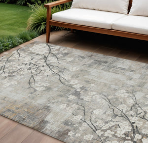 HomeRoots 10' Beige Ivory and Gray Floral Area Rug - Washable, Durable, Indoor/Outdoor - Perfect for High Traffic! 640366