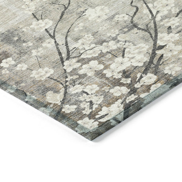 HomeRoots 10' Beige Ivory and Gray Floral Area Rug - Washable, Durable, Indoor/Outdoor - Perfect for High Traffic! 640366