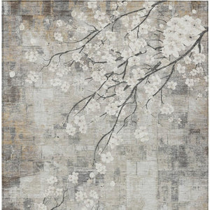 HomeRoots 10' Beige Ivory and Gray Floral Area Rug - Washable, Durable, Indoor/Outdoor - Perfect for High Traffic! 640366