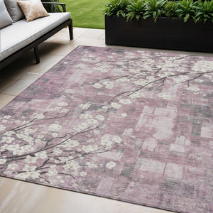 HomeRoots 5' X 8' Blush Ivory Gray Floral Area Rug – Stylish, Washable, Indoor-Outdoor Design for High-Traffic Use 640368