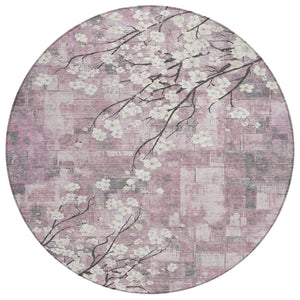 HomeRoots 8' Blush Ivory & Gray Round Floral Area Rug - Stylish, Washable, Indoor/Outdoor Décor for Every Space 640369