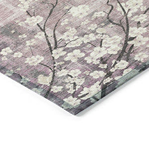 HomeRoots 8' Blush Ivory & Gray Round Floral Area Rug - Stylish, Washable, Indoor/Outdoor Décor for Every Space 640369