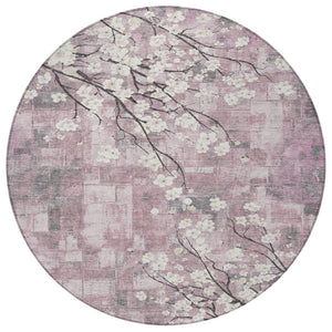 HomeRoots 8' Blush Ivory & Gray Round Floral Area Rug - Stylish, Washable, Indoor/Outdoor Décor for Every Space 640369