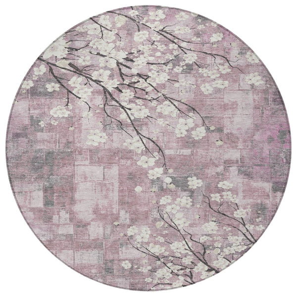 HomeRoots 8' Blush Ivory & Gray Round Floral Area Rug - Stylish, Washable, Indoor/Outdoor Décor for Every Space 640369