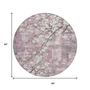 HomeRoots 8' Blush Ivory & Gray Round Floral Area Rug - Stylish, Washable, Indoor/Outdoor Décor for Every Space 640369