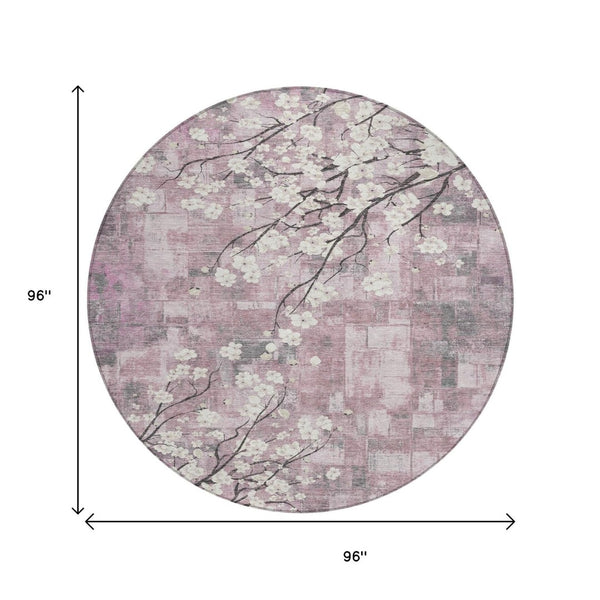 HomeRoots 8' Blush Ivory & Gray Round Floral Area Rug - Stylish, Washable, Indoor/Outdoor Décor for Every Space 640369