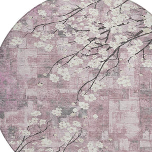HomeRoots 8' Blush Ivory & Gray Round Floral Area Rug - Stylish, Washable, Indoor/Outdoor Décor for Every Space 640369
