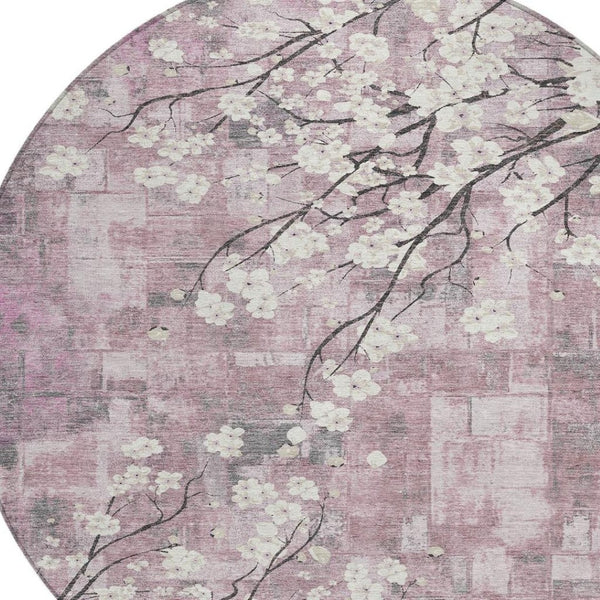 HomeRoots 8' Blush Ivory & Gray Round Floral Area Rug - Stylish, Washable, Indoor/Outdoor Décor for Every Space 640369