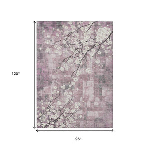 HomeRoots 8' X 10' Elegant Blush Ivory Gray Floral Indoor Outdoor Area Rug - Durable, Washable & Stylish Design 640370
