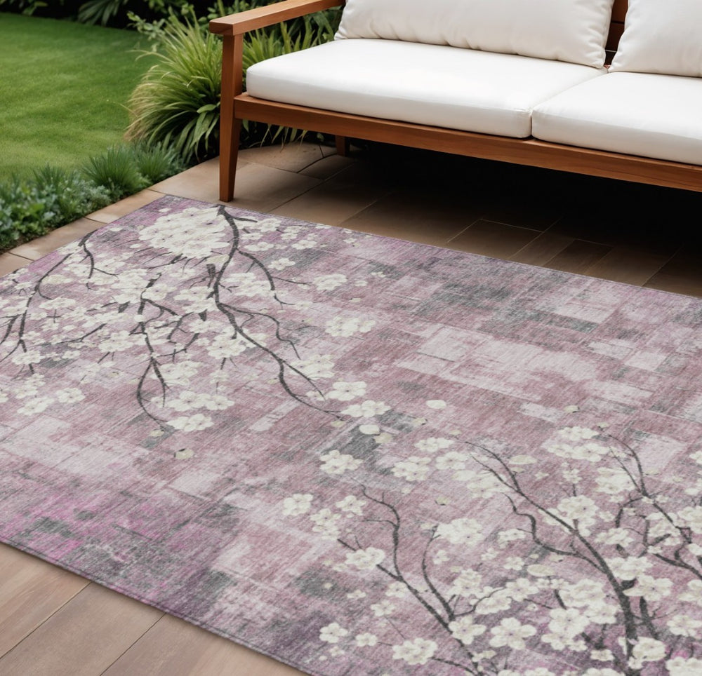 HomeRoots 10' Elegant Blush Ivory & Gray Floral Washable Area Rug – Durable Indoor/Outdoor Style for Any Space 640372