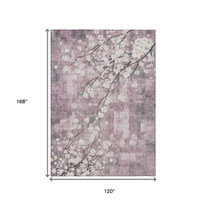 HomeRoots 10' Elegant Blush Ivory & Gray Floral Washable Area Rug – Durable Indoor/Outdoor Style for Any Space 640372