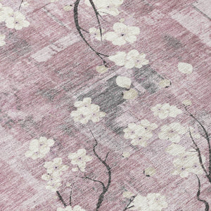 HomeRoots 10' Elegant Blush Ivory & Gray Floral Washable Area Rug – Durable Indoor/Outdoor Style for Any Space 640372