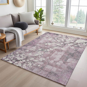 HomeRoots 10' Elegant Blush Ivory & Gray Floral Washable Area Rug – Durable Indoor/Outdoor Style for Any Space 640372