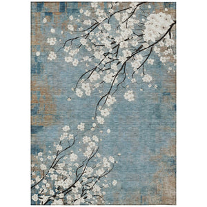 HomeRoots 5' X 8' Washable Denim Blue Floral Area Rug - Durable, Stylish & Easy-Care for Indoor/Outdoor Use 640374