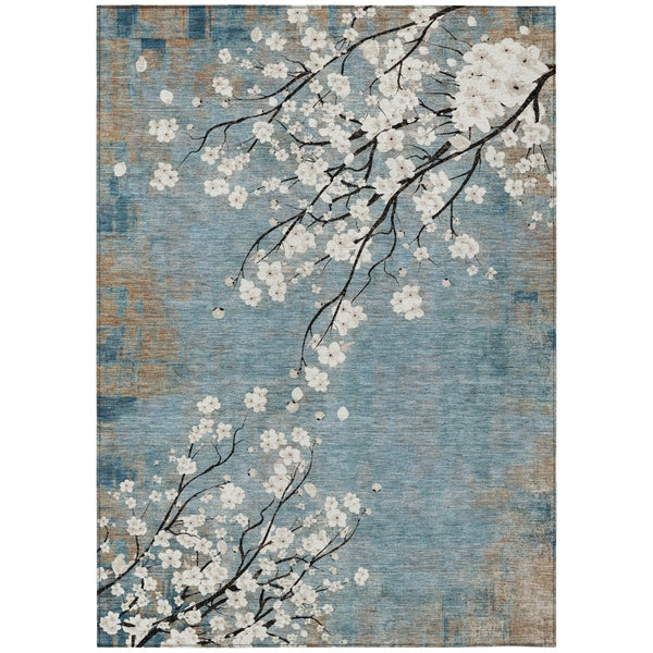 HomeRoots 5' X 8' Washable Denim Blue Floral Area Rug - Durable, Stylish & Easy-Care for Indoor/Outdoor Use 640374