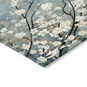 HomeRoots 5' X 8' Washable Denim Blue Floral Area Rug - Durable, Stylish & Easy-Care for Indoor/Outdoor Use 640374