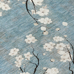 HomeRoots 5' X 8' Washable Denim Blue Floral Area Rug - Durable, Stylish & Easy-Care for Indoor/Outdoor Use 640374