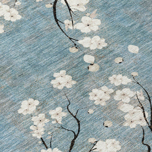 HomeRoots 5' X 8' Washable Denim Blue Floral Area Rug - Durable, Stylish & Easy-Care for Indoor/Outdoor Use 640374