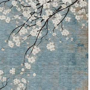 HomeRoots 9' X 12' Durable Denim Blue Floral Area Rug - Washable, Stain-Resistant for Indoor & Outdoor Use! 640377