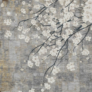 HomeRoots 5' Stylish Gray Ivory and Silver Floral Washable Area Rug for Indoor and Outdoor Elegance 640380