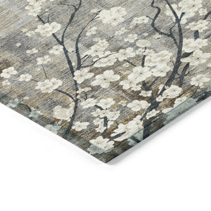 HomeRoots 8' Gray Ivory Silver Floral Washable Area Rug - Durable, Stylish for Indoor & Outdoor Spaces! 640382