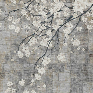 HomeRoots 8' Gray Ivory Silver Floral Washable Area Rug - Durable, Stylish for Indoor & Outdoor Spaces! 640382
