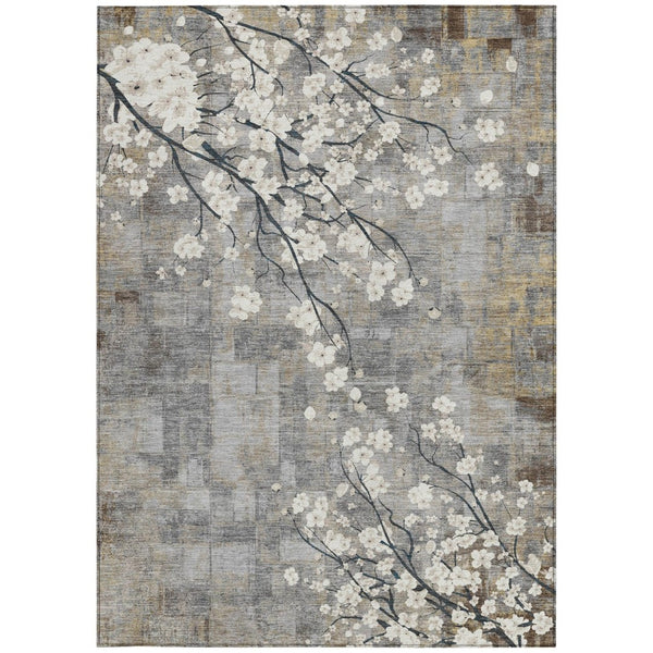 HomeRoots 10' Gray Ivory Silver Floral Area Rug - Washable Indoor Outdoor Design for Durability & Style 640384