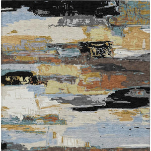 HomeRoots 8' X 10' Abstract Washable Area Rug in Black, Gold & Blue - Stylish, Durable, Perfect for Any Space! 640388