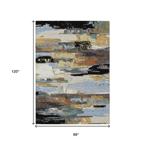 HomeRoots 8' X 10' Abstract Washable Area Rug in Black, Gold & Blue - Stylish, Durable, Perfect for Any Space! 640388