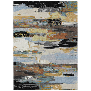 HomeRoots 8' X 10' Abstract Washable Area Rug in Black, Gold & Blue - Stylish, Durable, Perfect for Any Space! 640388
