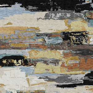 HomeRoots 8' X 10' Abstract Washable Area Rug in Black, Gold & Blue - Stylish, Durable, Perfect for Any Space! 640388