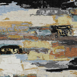 HomeRoots 9' X 12' Abstract Washable Area Rug in Black, Gold & Blue - Durable, Stylish for Indoors & Outdoors 640389