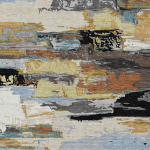 HomeRoots 10' Contemporary Black, Gold & Blue Abstract Washable Area Rug for Indoor/Outdoor Living Spaces 640390