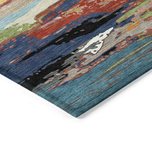 HomeRoots 5' Vibrant Abstract Denim Blue, Green, Red & Orange Washable Indoor/Outdoor Area Rug for Any Space 640392