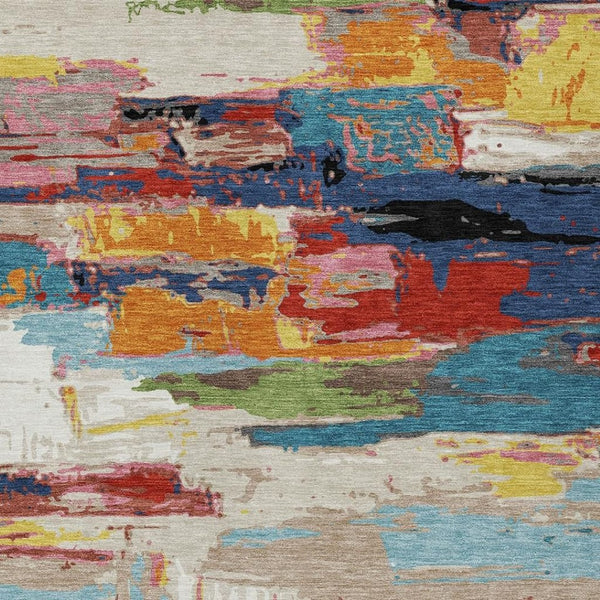 HomeRoots 8' Contemporary Abstract Washable Area Rug in Denim Blue, Green, Red & Orange for Indoor/Outdoor Use 640394