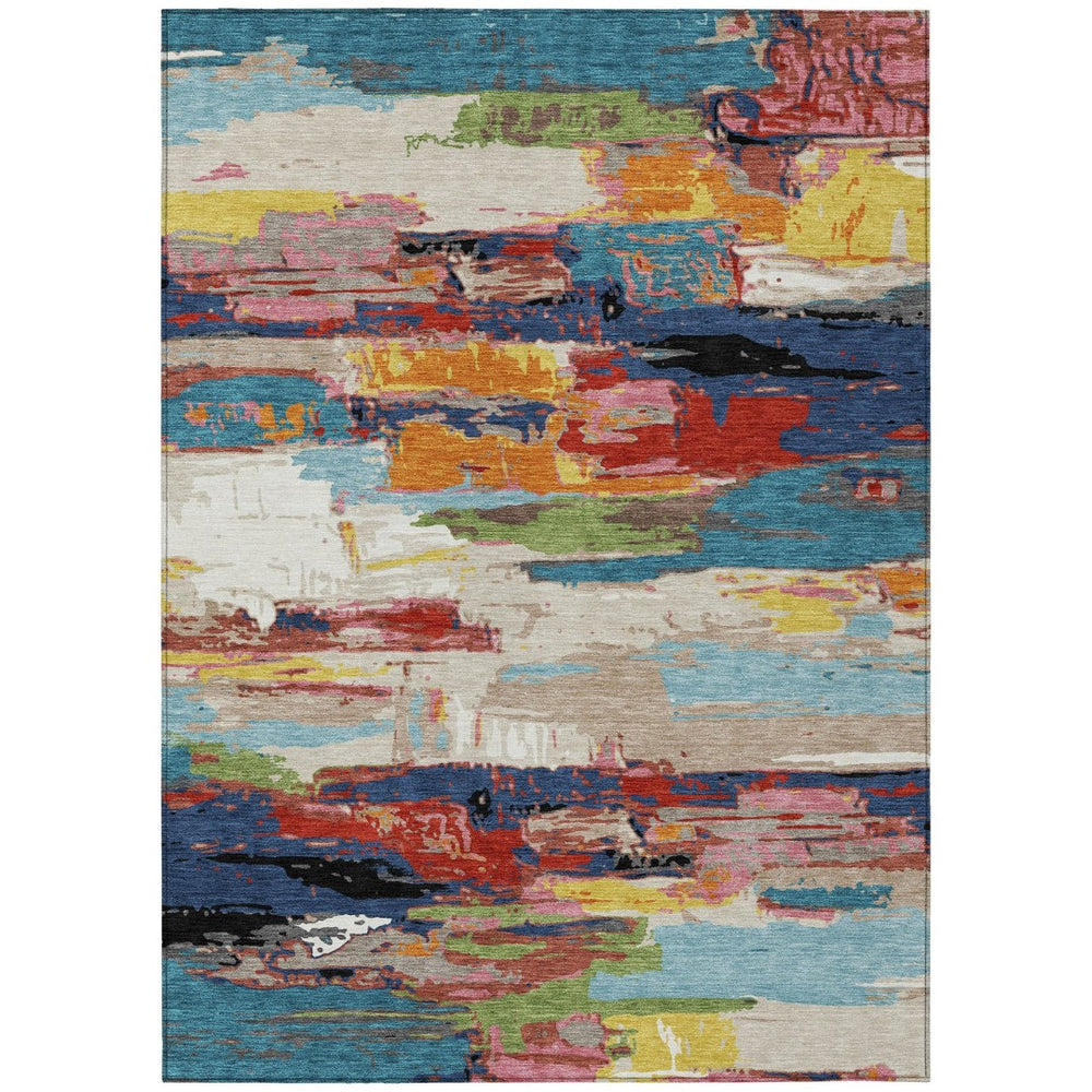 HomeRoots 10' Vibrant Abstract Area Rug in Denim Blue, Green, Red & Orange – Durable, Washable, Indoor/Outdoor Use 640396