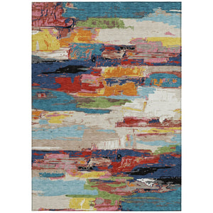 HomeRoots 10' Vibrant Abstract Area Rug in Denim Blue, Green, Red & Orange – Durable, Washable, Indoor/Outdoor Use 640396
