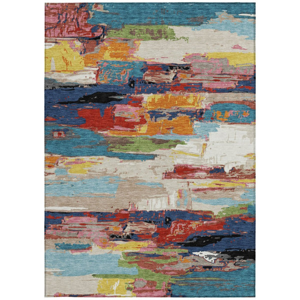 HomeRoots 10' Vibrant Abstract Area Rug in Denim Blue, Green, Red & Orange – Durable, Washable, Indoor/Outdoor Use 640396