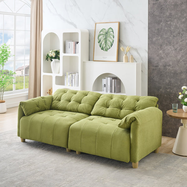 English Elm French Retro Cloud Fabric Double-Seat Sofa — Compact Solid Wood Frame, Sponge Comfort, 500lb Capacity Green W1658S00119