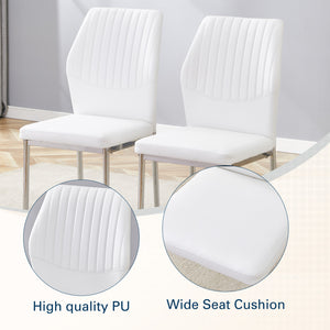 English Elm Luxury White Pu Dining Chair Set Of 6 - Modern Comfort With High Resilience Foam & Silver Legs W1151P282701