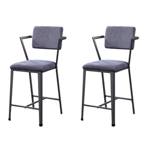 English Elm Grey Open-Back Counter Height Chairs Set of 2 – Gunmetal Frame, Grey Upholstery, Padded Seats, Modern Chic B062P186542