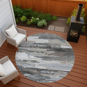 HomeRoots 8' Taupe Gray and Silver Round Abstract Area Rug - Stylish, Washable, Durable for Indoor & Outdoor Use 640405