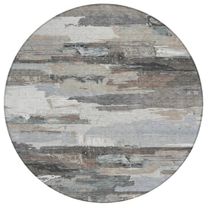 HomeRoots 8' Taupe Gray and Silver Round Abstract Area Rug - Stylish, Washable, Durable for Indoor & Outdoor Use 640405