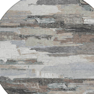 HomeRoots 8' Taupe Gray and Silver Round Abstract Area Rug - Stylish, Washable, Durable for Indoor & Outdoor Use 640405