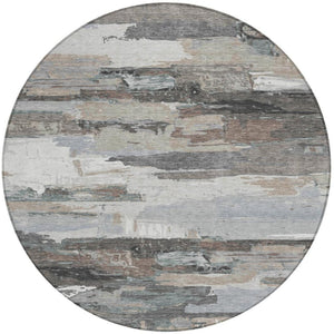 HomeRoots 8' Taupe Gray and Silver Round Abstract Area Rug - Stylish, Washable, Durable for Indoor & Outdoor Use 640405