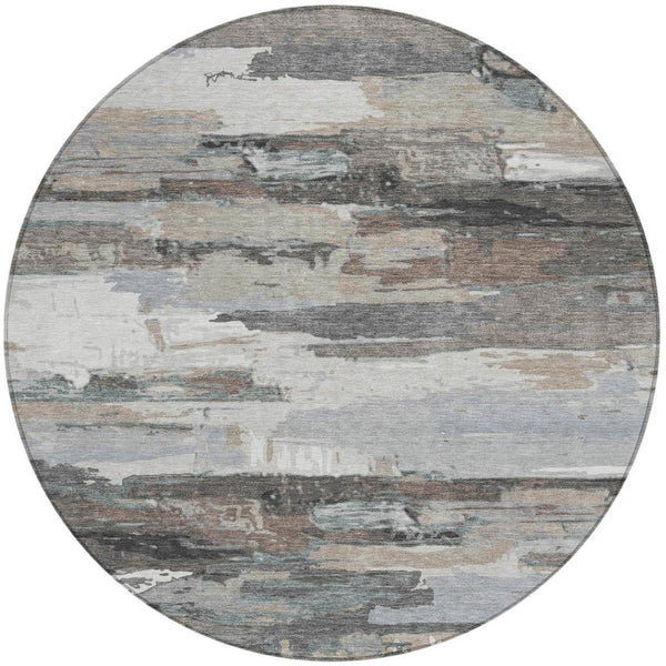 HomeRoots 8' Taupe Gray and Silver Round Abstract Area Rug - Stylish, Washable, Durable for Indoor & Outdoor Use 640405