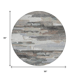HomeRoots 8' Taupe Gray and Silver Round Abstract Area Rug - Stylish, Washable, Durable for Indoor & Outdoor Use 640405