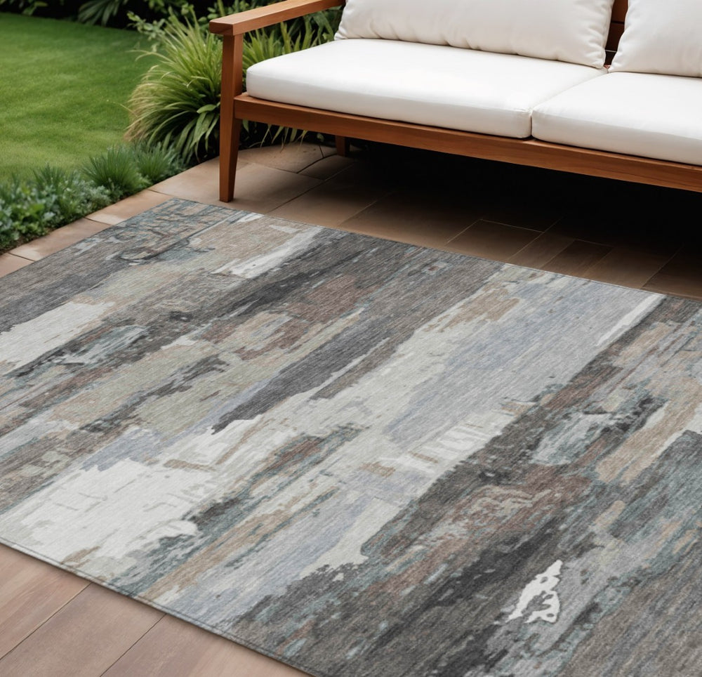 HomeRoots 8' X 10' Taupe Gray & Silver Abstract Washable Rug – Stylish, Durable for Indoor & Outdoor Spaces! 640406